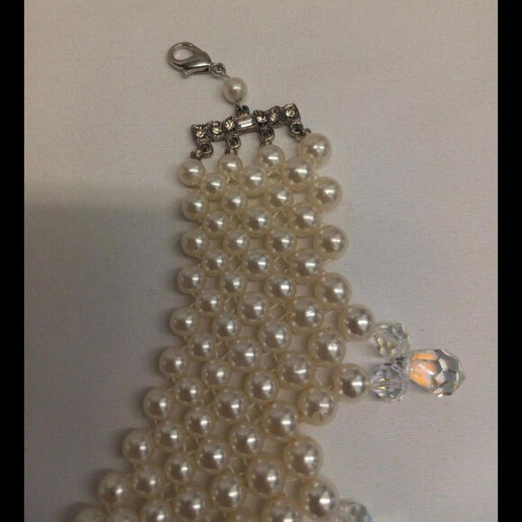 Classic  Faux Pearl 6 Tiered Choker with Crystal Drops - Picture 3 of 9